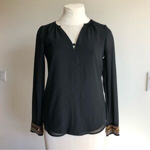 Long Sleeve Chiffon Blouse with Beaded Cuff